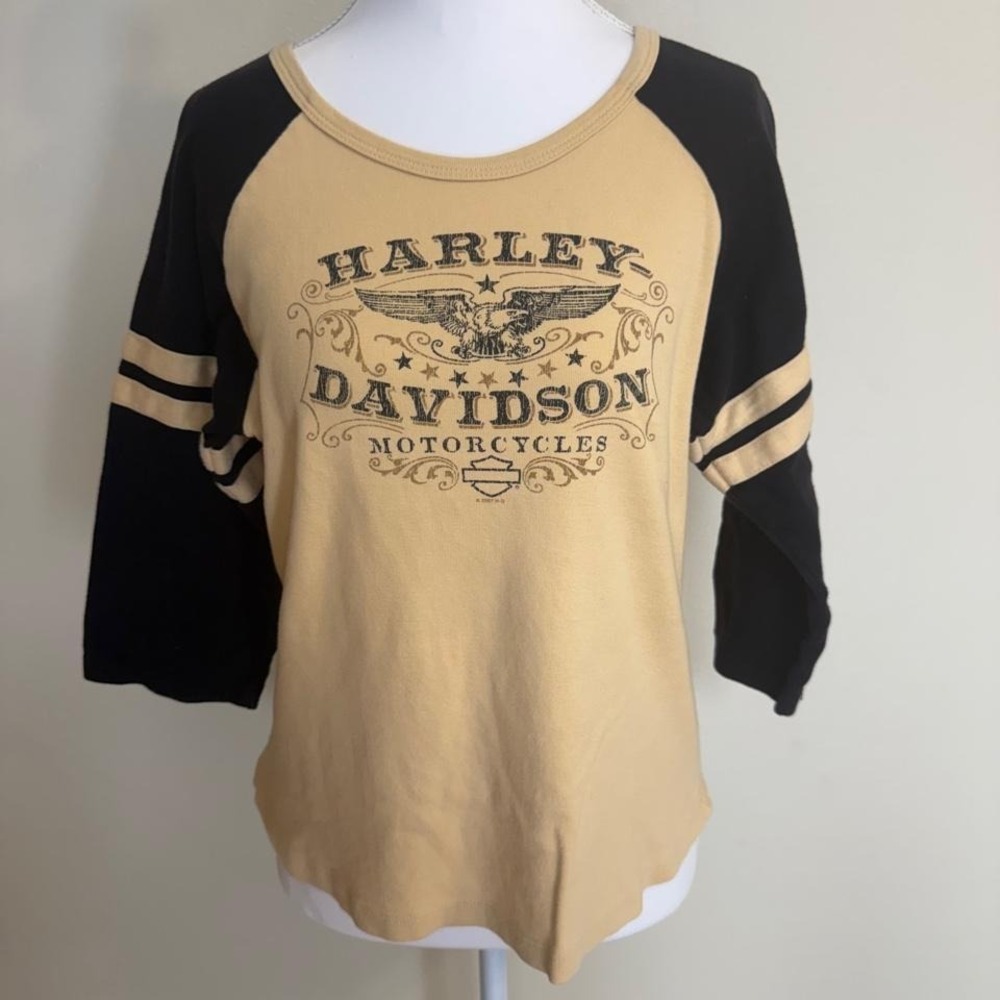 Harley Davidson 3/4 Sleeve Raglan Top Women's Sz L Y2k Indie Sleaze Skater 90s